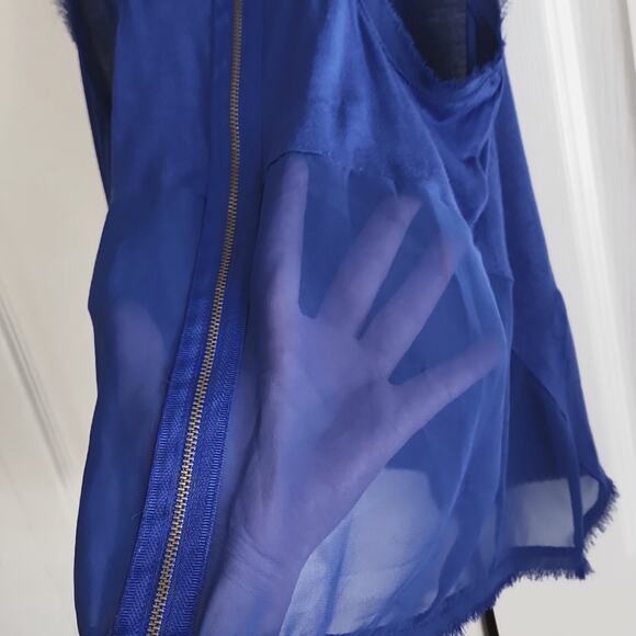 Silence + Noise Women's Blue Tank Top Size XS Racerback Zipper Eyelash Fringe - Picture 5 of 8